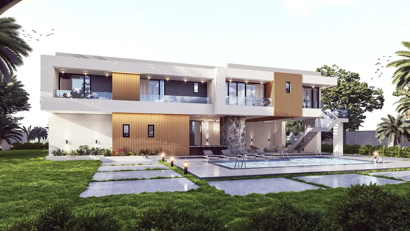 Two Story Modern Home - Full Color Rendering